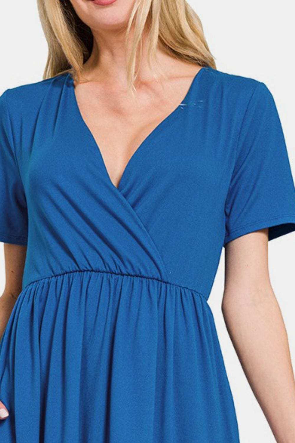 Zenana Surplice Short Sleeve Brushed DTY Dress - Trendsi - Flyclothing LLC