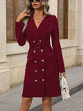 Double-Breasted Lapel Collar Long Sleeve Dress - Trendsi - Flyclothing LLC
