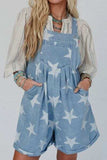 Star Print Square Neck Denim Overalls - Trendsi - Flyclothing LLC