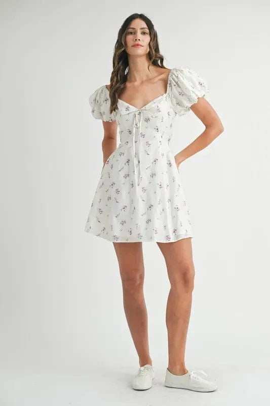 MABLE Floral Print Puff Sleeve Mini Dress - Trendsi - Flyclothing LLC