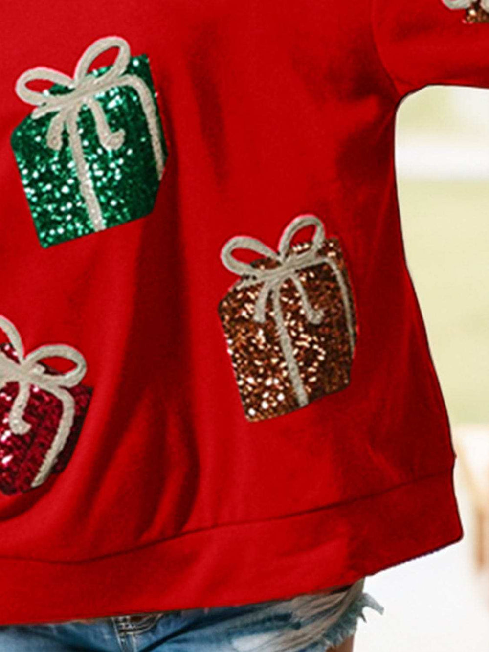 Sequin Gift Box Long Sleeve Sweatshirt - Trendsi - Flyclothing LLC