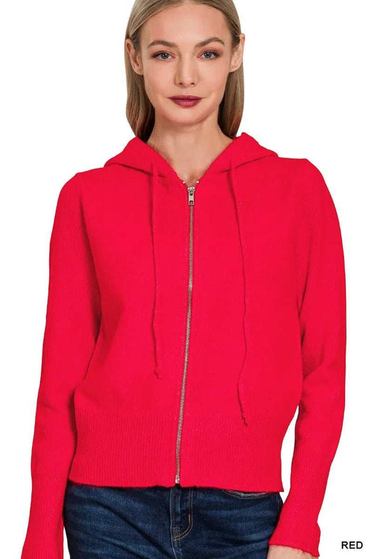 Zenana Drawstring Zip Up Hooded Cardigan - Trendsi - Flyclothing LLC