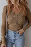 Eyelet V-Neck Long Sleeve Top - Trendsi - Flyclothing LLC
