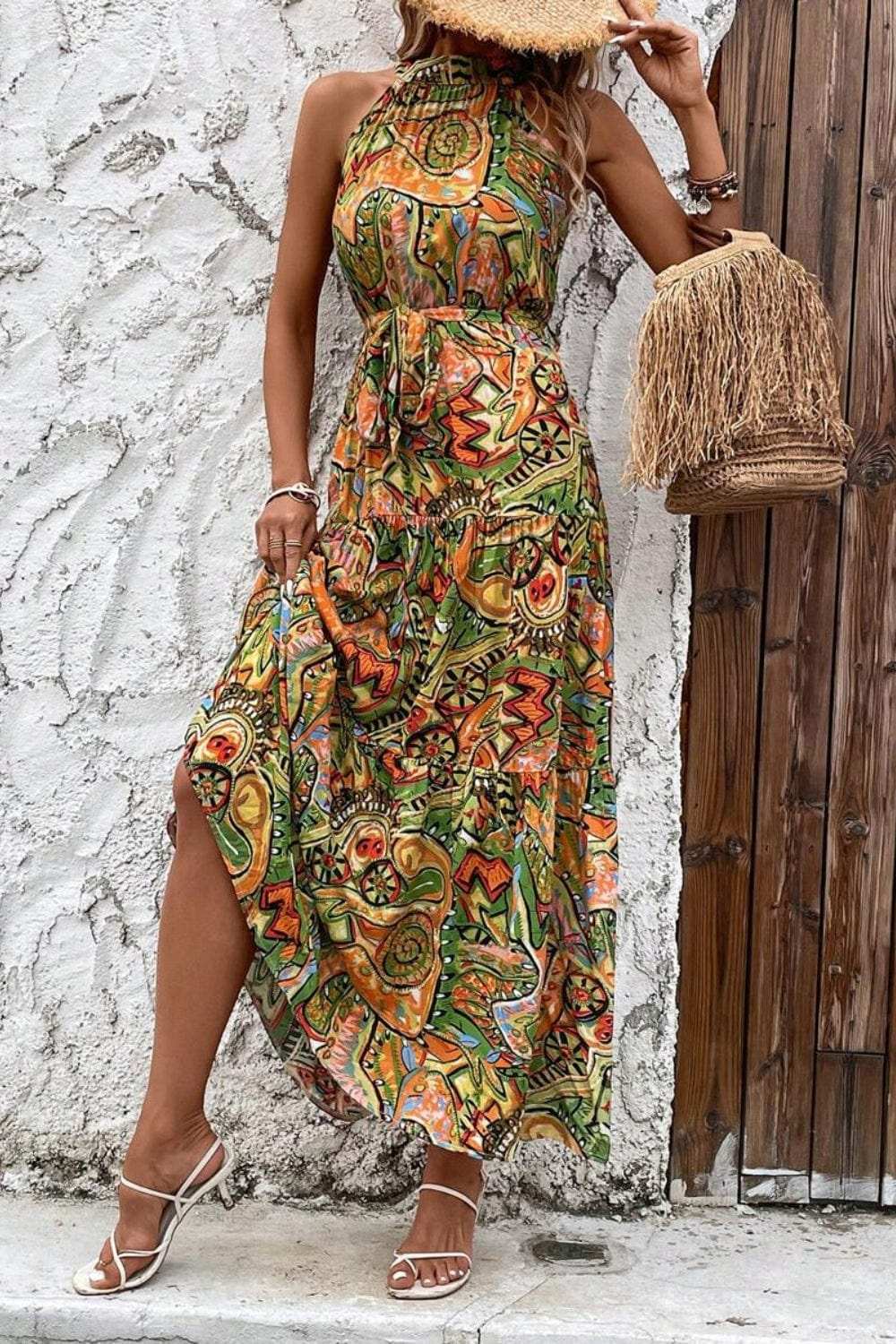 Tied Floral Sleeveless Dress - Trendsi - Flyclothing LLC