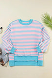 High-Low Striped Long Sleeve Sweatshirt - Trendsi - Flyclothing LLC