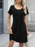 Pleated Front Round Neck Swing Dress - Trendsi - Flyclothing LLC