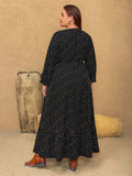 Plus Size Embroidered Polka Dot Notched Long Sleeve Dress - Trendsi - Flyclothing LLC
