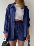 Textured Button Up Shirt and Shorts Set - Trendsi - Flyclothing LLC