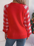 Reindeer Plaid Round Neck Long Sleeve Sweater - Trendsi - Flyclothing LLC