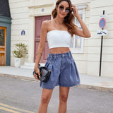 Ruched Half Elastic Waist Denim Shorts - Trendsi - Flyclothing LLC