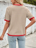 Lovelet Striped Contrast Round Neck Half Sleeve Knit Top - Trendsi - Flyclothing LLC
