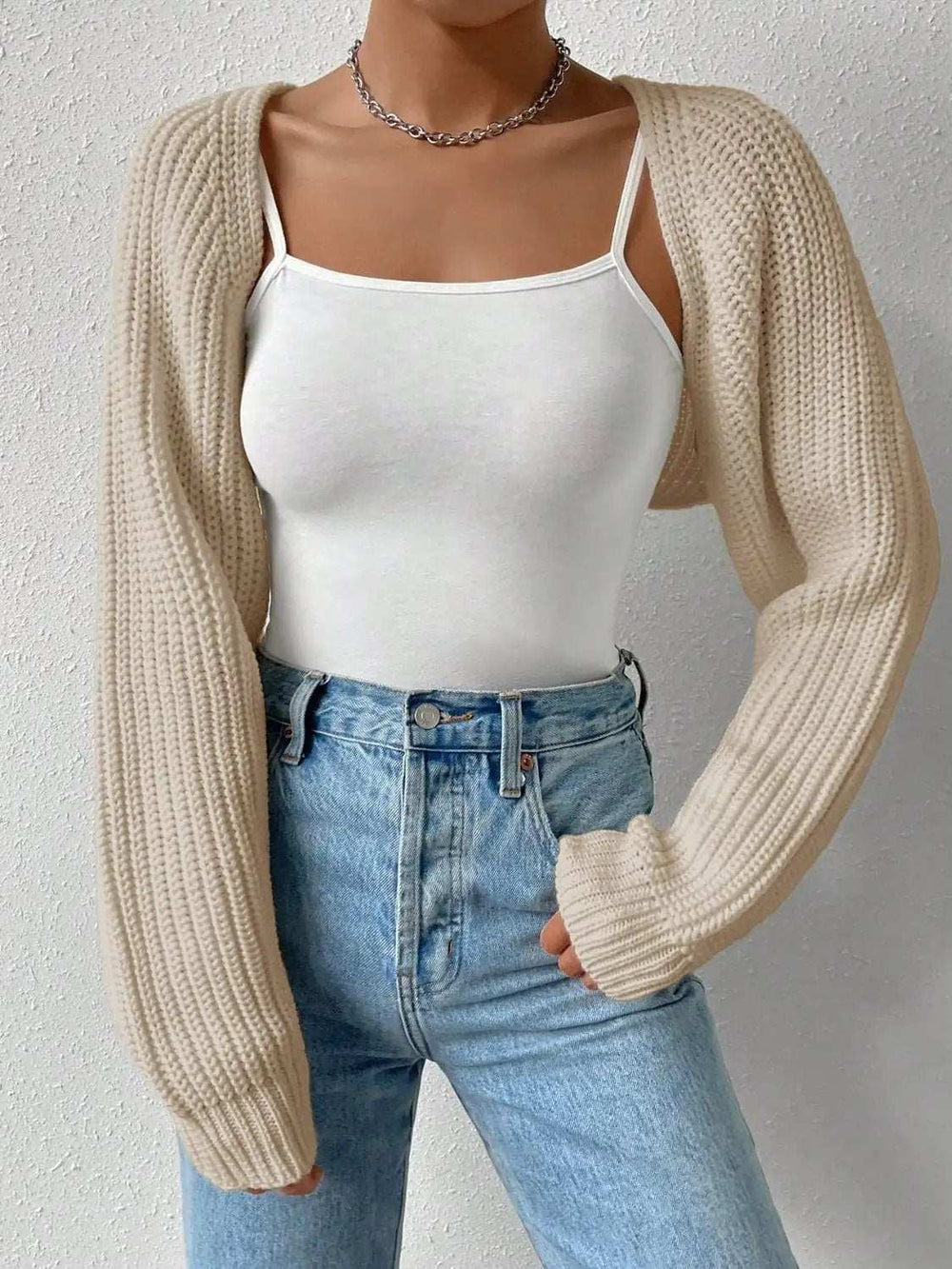Honey Open Front Long Sleeve Cropped Cardigan - Trendsi - Flyclothing LLC