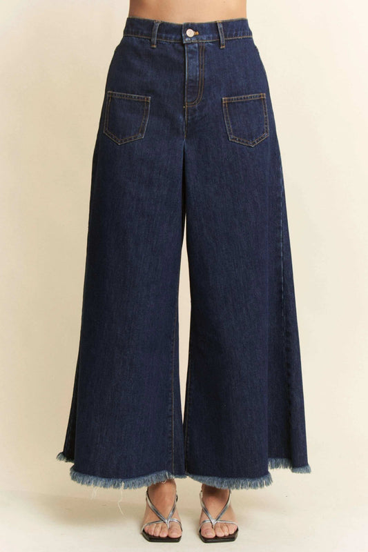 Davi & Dani Patch Pocket Wide Leg Culotte Jeans - Trendsi - Flyclothing LLC