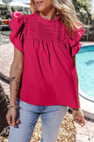 Ruffled Ruched Cap Sleeve Blouse - Trendsi - Flyclothing LLC