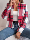 Plaid Open Front Long Sleeve Jacket - Trendsi - Flyclothing LLC
