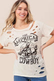 BiBi Cotton Slub Laser Top American Cow Boy Graphic - Trendsi - Flyclothing LLC