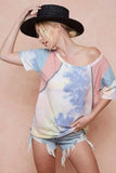 BiBi Tie Dye Printed Cotton Color Block T-Shirt - Trendsi - Flyclothing LLC