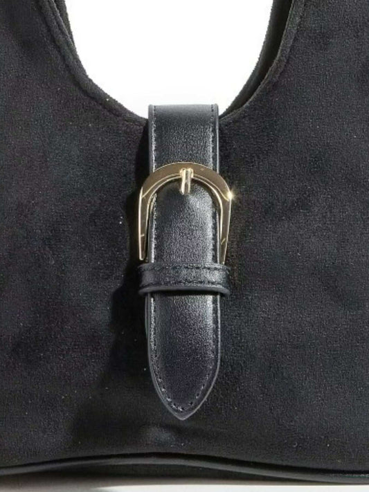 Fame Buckle Accent Faux Suede Hand Bag - Trendsi - Flyclothing LLC