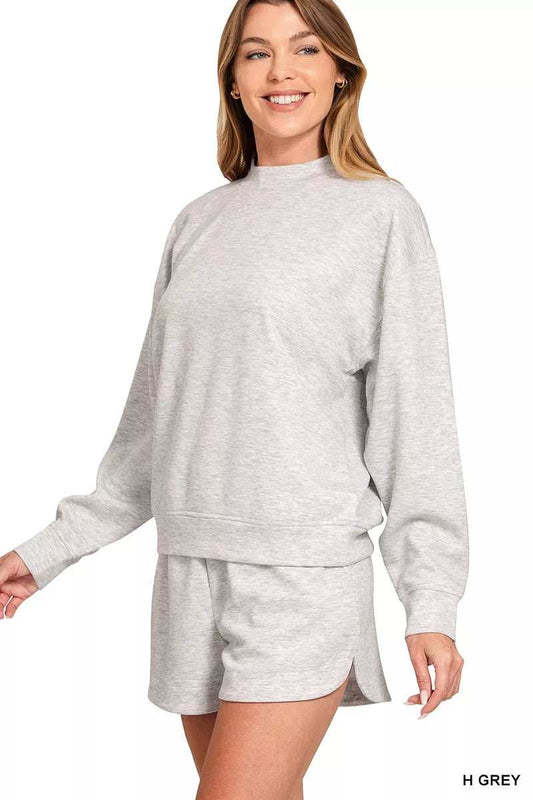 Zenana Scuba Long Sleeve Sweatshirt and Shorts Set - Trendsi - Flyclothing LLC