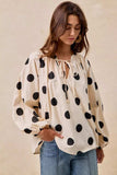 BiBi Polka Dot Exaggerated Balloon Sleeves Blouse - Trendsi - Flyclothing LLC