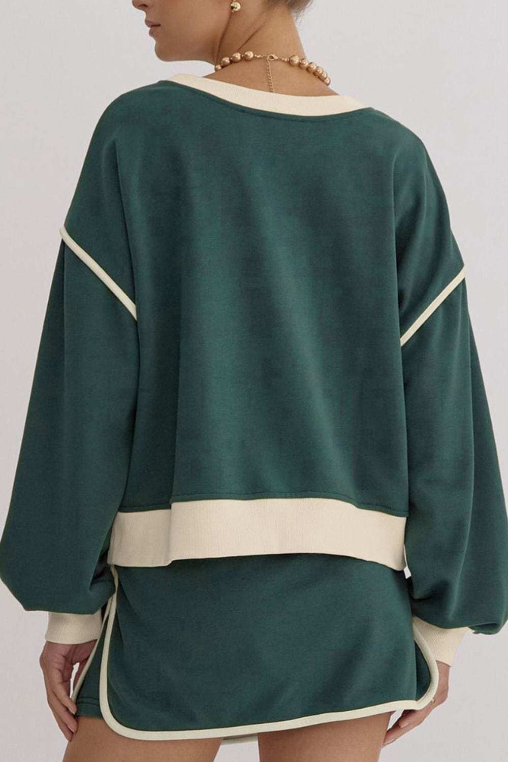 Contrast Trim Round Neck Top and Skort Set - Trendsi - Flyclothing LLC