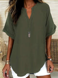 Casual Notched Short Sleeve Blouse - Trendsi - Flyclothing LLC
