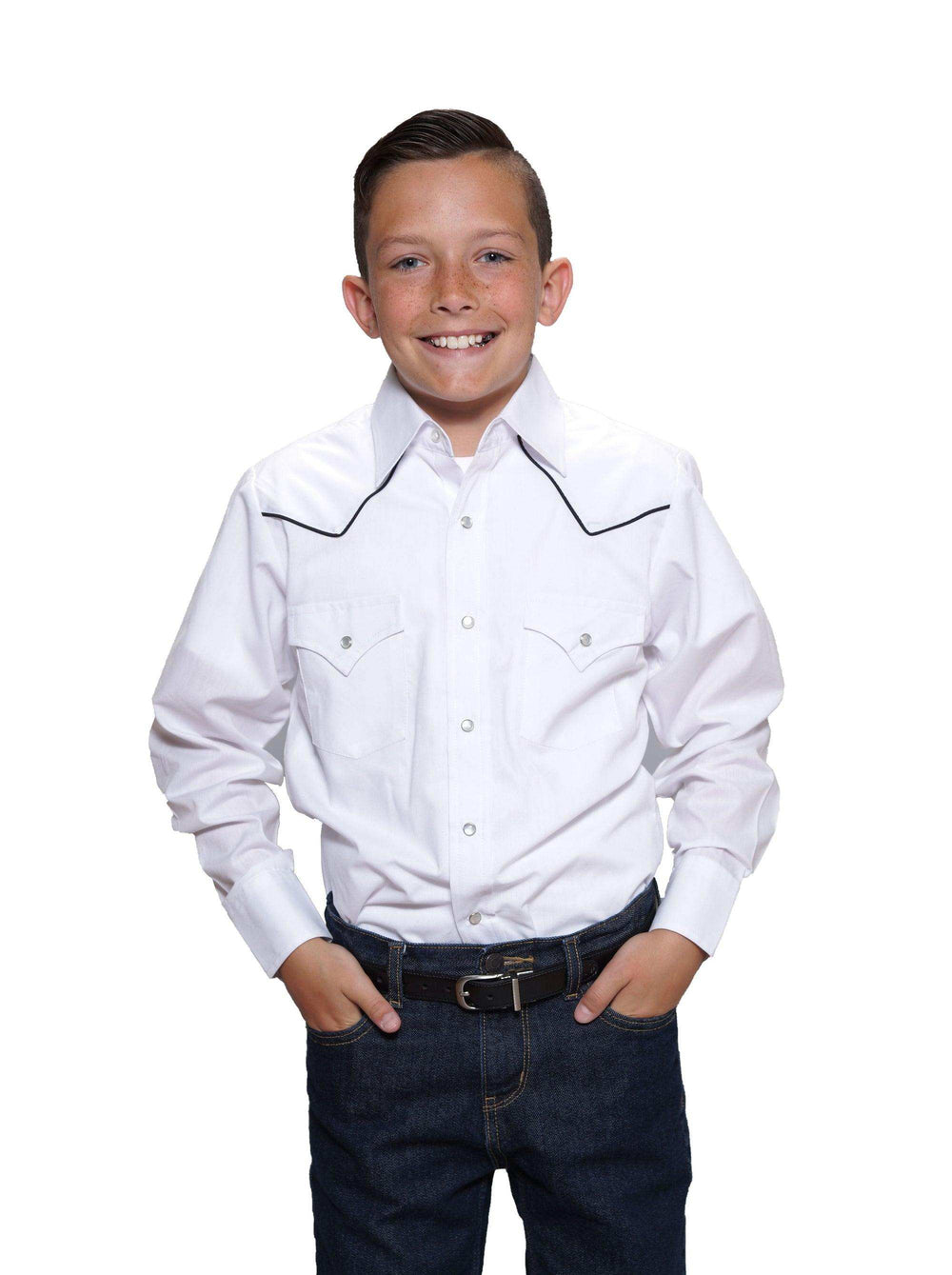 Ely Cattleman Boys L/S White W/Black Piping - Ely Cattleman - Flyclothing LLC