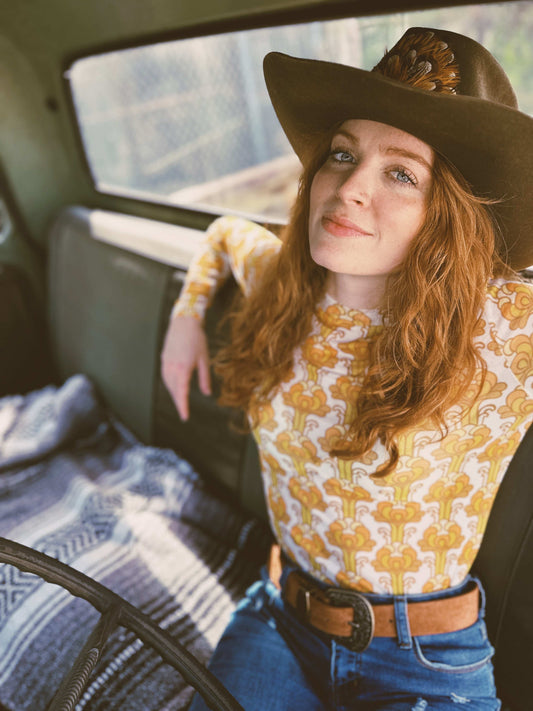 Streets of Gold Golden Yellow Tulip Flower MESH TOP - Lil Bee's Bohemian - Flyclothing LLC