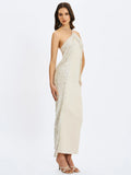 Quimera Almond Beaded Cape Halter Off-Shoulder Maxi Gown - Miss Circle - Flyclothing LLC
