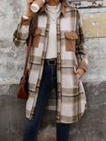 Plaid Button Up Long Sleeve Coat - Trendsi - Flyclothing LLC