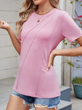 Round Neck Short Sleeve T-Shirt - Trendsi - Flyclothing LLC