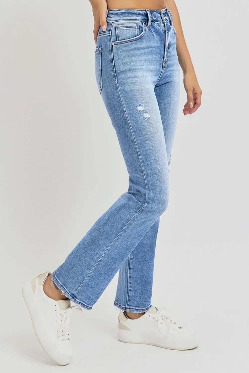 RISEN Full Size Distressed High-Rise Ankle Straight Jeans - Trendsi - Flyclothing LLC