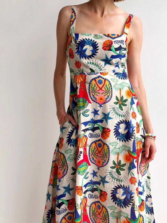 Printed Square Neck Maxi Dress - Trendsi - Flyclothing LLC