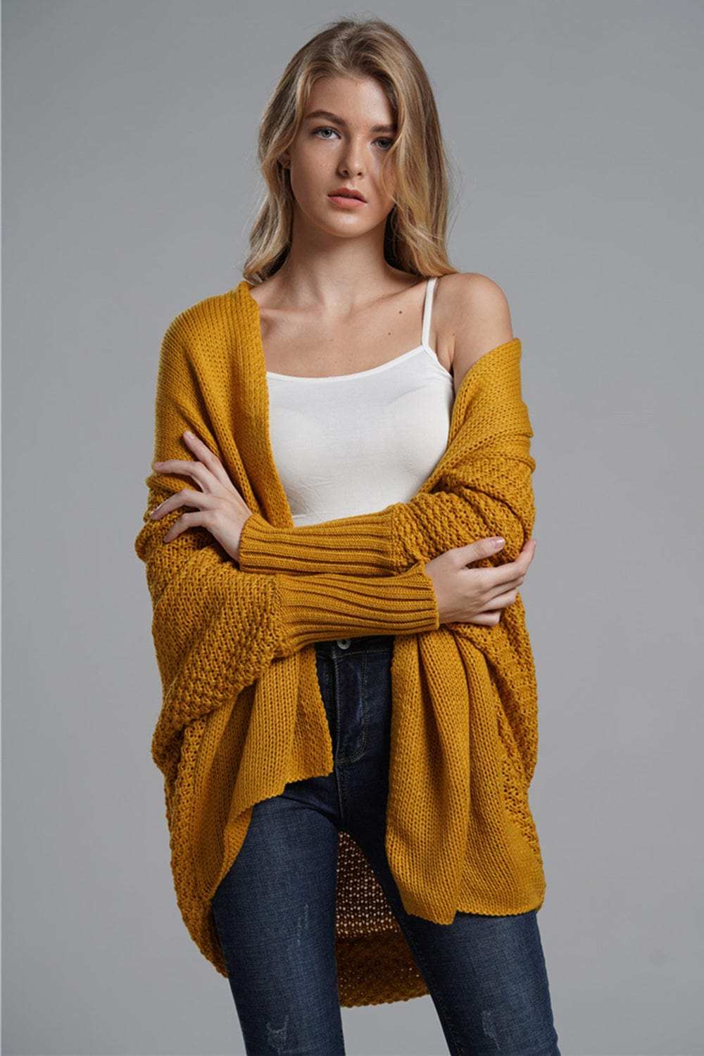 Open Front Batwing Sleeve Cardigan - Trendsi - Flyclothing LLC