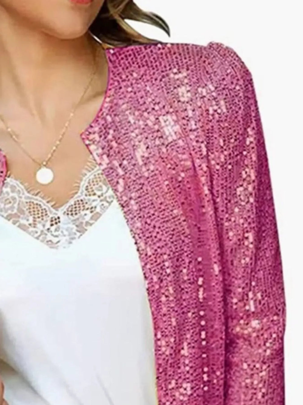 Full Size Sequin Long Sleeve Jacket Plus Size - Trendsi - Flyclothing LLC
