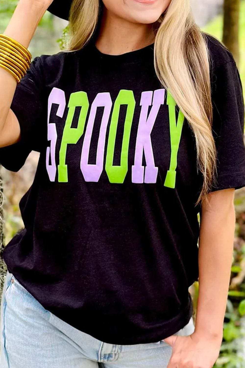 SPOOKY Round Neck Short Sleeve T-Shirt - Trendsi - Flyclothing LLC