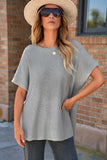 Slit Round Neck Short Sleeve Knit Top - Trendsi - Flyclothing LLC