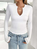 Notched Long Sleeve T-Shirt - Trendsi - Flyclothing LLC