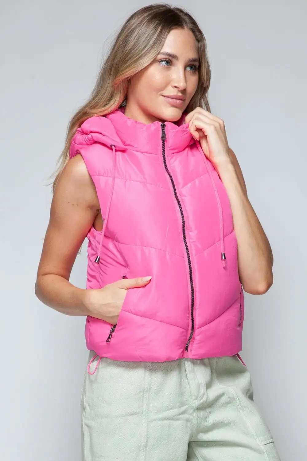 Snobbish Zip Up Quilted Hooded Vest - Trendsi - Flyclothing LLC