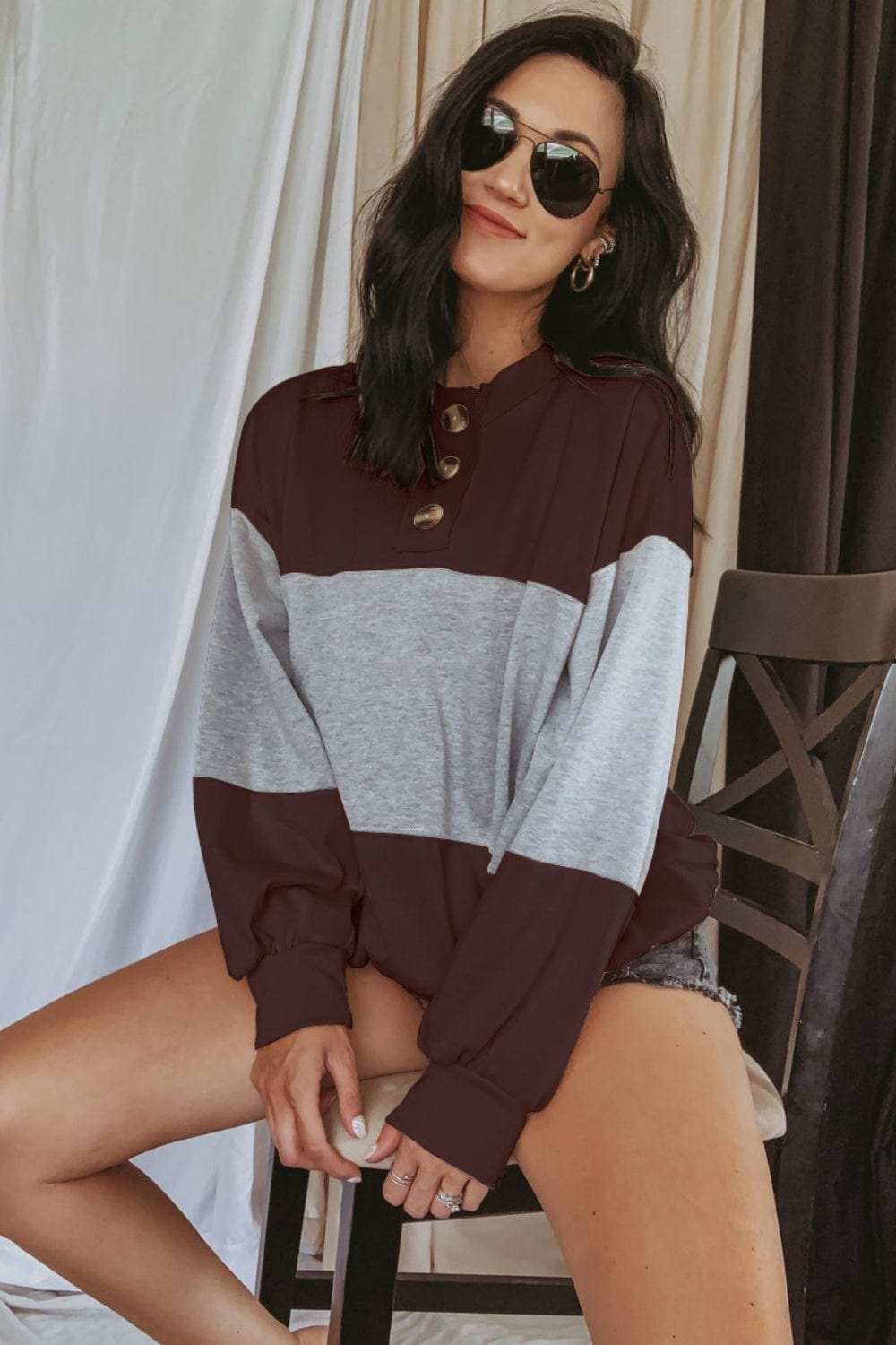 Round Neck Long Sleeve Sweatshirt - Trendsi - Flyclothing LLC