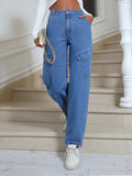 High Waist Straight Leg Jeans with Pockets - Trendsi - Flyclothing LLC