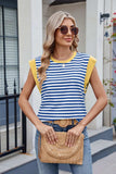 Contrast Striped Round Neck T-Shirt - Trendsi - Flyclothing LLC