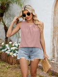 Eyelet Cutout Round Neck Tank - Trendsi - Flyclothing LLC