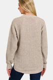 Zenana High Low Long Sleeve Waffle Sweater - Trendsi - Flyclothing LLC