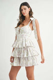 MABLE Floral Print Shoulder Tie Layered Mini Dress - Trendsi - Flyclothing LLC
