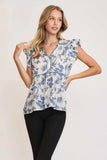 Umgee Full Size Botanical Print Babydoll Top Plus Size - Trendsi - Flyclothing LLC