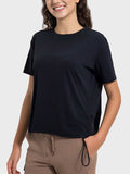 Drawstring Round Neck Short Sleeve Active T-Shirt - Trendsi - Flyclothing LLC