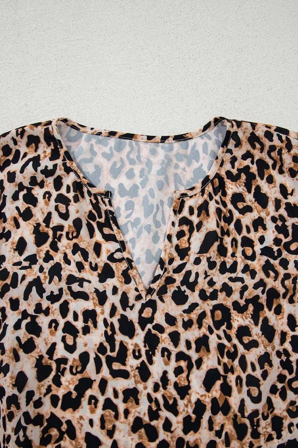 Leopard Notched Half Sleeve Blouse - Trendsi - Flyclothing LLC
