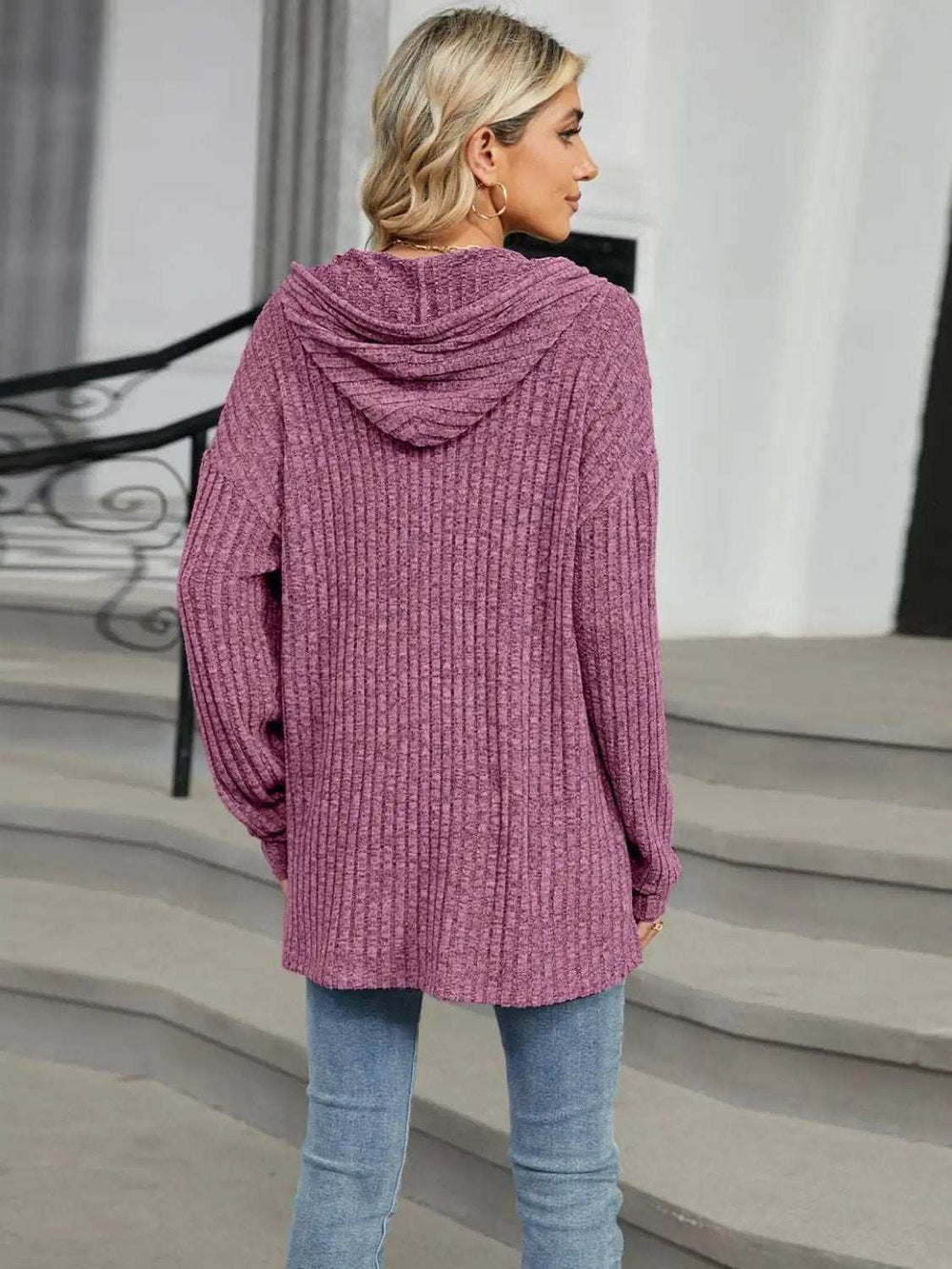 Half Button Long Sleeve Hooded Top - Trendsi - Flyclothing LLC