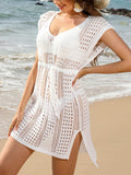 Openwork V-Neck Cap Sleeve Cover-Up - Trendsi - Flyclothing LLC